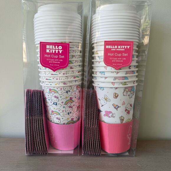 Hello Kitty & Friends Sanrio Hot Cups Set of 10 Cups with Lids Sleeves Hearts - Picture 11 of 12